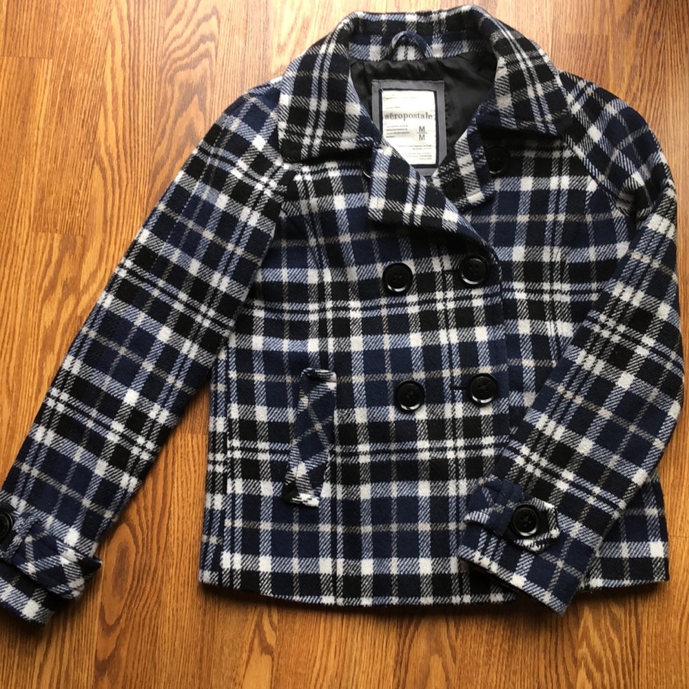 Aeropostale plaid waist-high peacoat